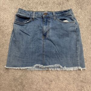 O2 Denim Mini Jean Skirt Womens Small Blue Medium Wash Cotton Raw Hem Casual